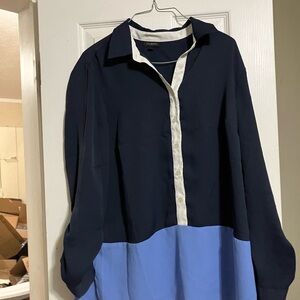 Talbots Navy and White Blouse